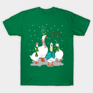 Merry Christmas Geese in pen and watercolors T-Shirt